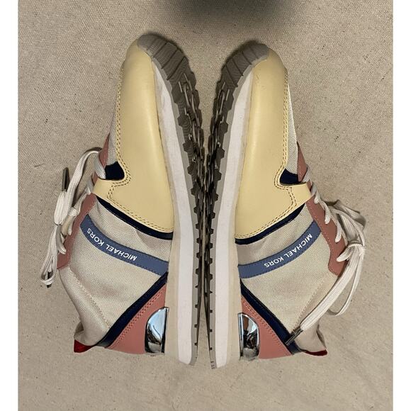 Michael Kors Womens Fashion Sneakers Size 9M MK Logo PVC Faux Leather Pink/Gold - Picture 3 of 10